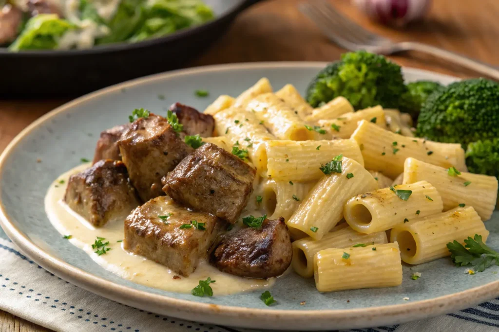 garlic-butter-steak-bites-with-creamy-cheesy-rigat-1-1024x683 Garlic Butter Steak Bites with Creamy Cheesy Rigatoni: A Perfect Upgrade to Comfort Food