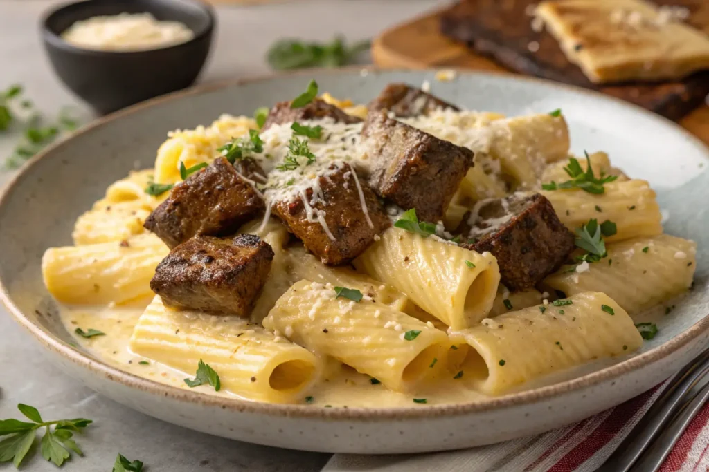 garlic-butter-steak-bites-with-creamy-cheesy-rigat-1024x683 Garlic Butter Steak Bites with Creamy Cheesy Rigatoni: A Perfect Upgrade to Comfort Food