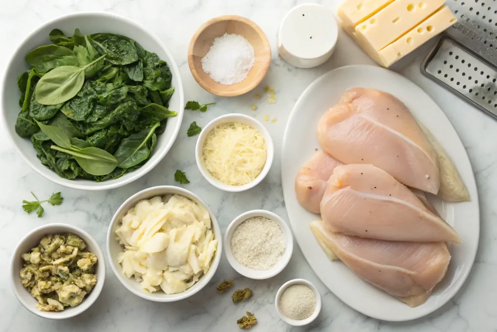ingidient-for-creamy-spinach-artichoke-chicken-bak-1024x683 Deliciously Creamy Spinach Artichoke Chicken Bake: The Ultimate Comfort Food