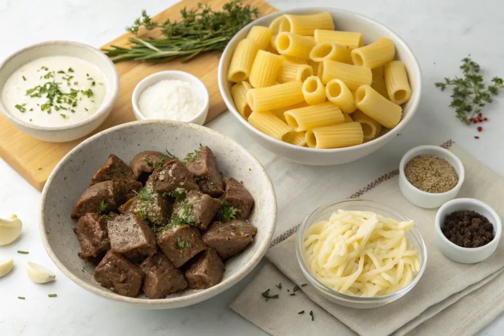 ingredient-for-garlic-butter-steak-bites-with-crea-1024x683 Garlic Butter Steak Bites with Creamy Cheesy Rigatoni: A Perfect Upgrade to Comfort Food